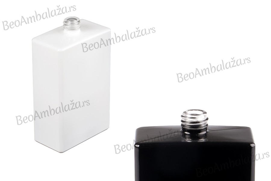Staklena pravougaona parfemska bočica 100mL (15/400) crne ili bele boje Staklena pravougaona parfemska bočica 100mL (15/400) crne ili bele boje