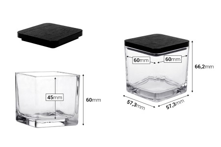 Staklena ukrasna četvrtasta tegla 130 ml 60x60x60 mm sa drvenim zatvaračem za sveće-dimenzije_slike
