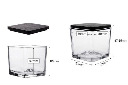 Staklena ukrasna četvrtasta tegla 320 ml 80x80x80 mm sa drvenim zatvaračem za sveće-dimenzije_slike