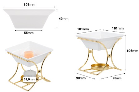 Četvrtasti metalni osveživač prostora sa keramičkom posudom za voskove i ulja-dimenzije_slike