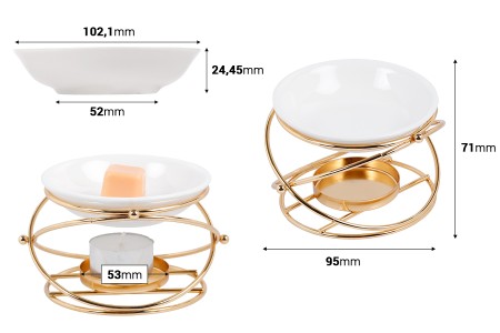 Okrugli metalni osveživač prostora sa keramičkom posudom za voskove i ulja-dimenzije_slike