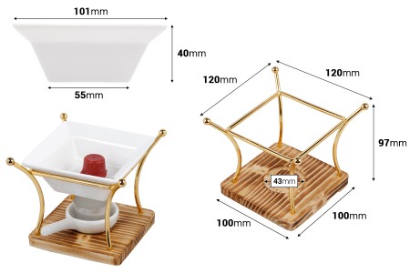 Metalni osveživač prostora sa drvenom osnovom, keramičkom kašikom i posudom za voskove i ulja-dimenzije_slike