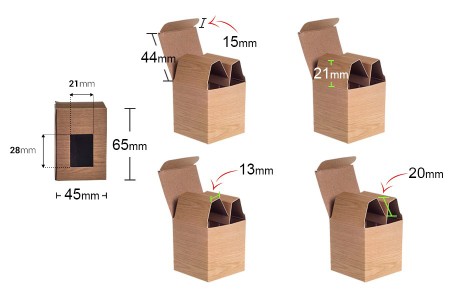 Kartonska kutija 45x45x65mm sa prozorom, u dezenu drveta, za teglice za kreme od 30mL i 40mL - 50 kom-dimenzije_slike