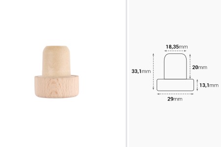 Čep od sintetičke silikonske plute f18,5 mm sa dozerom i drvenom odvojivom glavom-dimenzije_slike