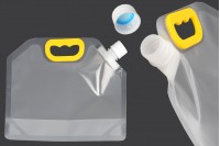 DoyPack kesica za tečnosti 1,5 L providna sa belim sigurnosnim zatvaračem i ručkom – 10 kom