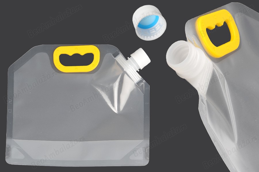 DoyPack kesica za tečnosti 1,5 L providna sa belim sigurnosnim zatvaračem i ručkom – 10 kom-slika_proizvoda