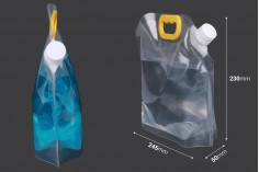 DoyPack kesica za tečnosti 1,5 L providna sa belim sigurnosnim zatvaračem i ručkom – 10 kom