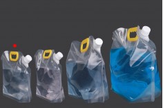 DoyPack kesica za tečnosti 1,5 L providna sa belim sigurnosnim zatvaračem i ručkom – 10 kom