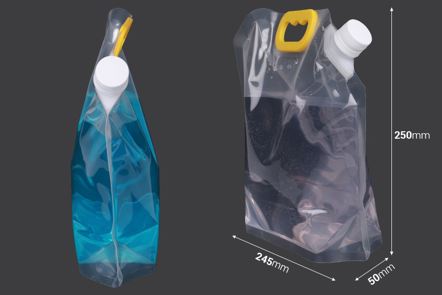 DoyPack kesica za tečnosti 2 L providna sa belim sigurnosnim zatvaračem i ručkom – 10 kom DoyPack kesica za tečnosti 2 L providna sa belim sigurnosnim zatvaračem i ručkom – 10 kom