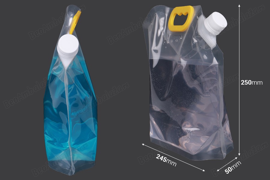 DoyPack kesica za tečnosti 2 L providna sa belim sigurnosnim zatvaračem i ručkom – 10 kom-dimenzije_slike