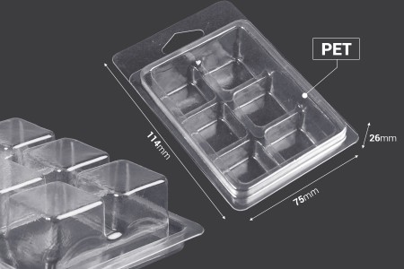 Plastični (PET) kalup sa 6 mesta za kocke voska (melts) - 20 kom-2