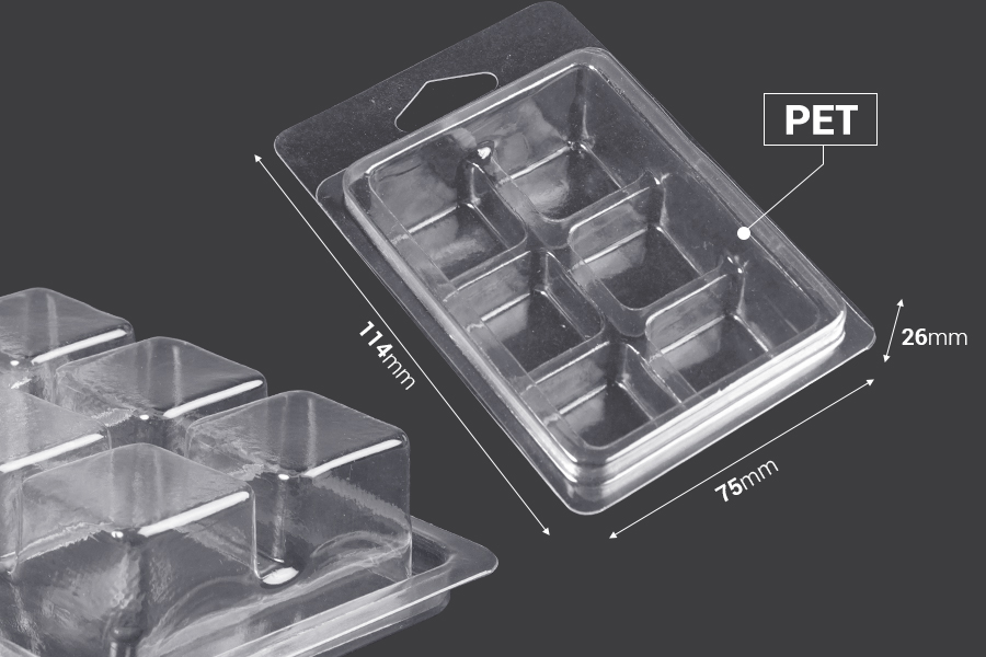 Plastični (PET) kalup sa 6 mesta za kocke voska (melts) - 20 kom Plastični (PET) kalup sa 6 mesta za kocke voska (melts) - 20 kom