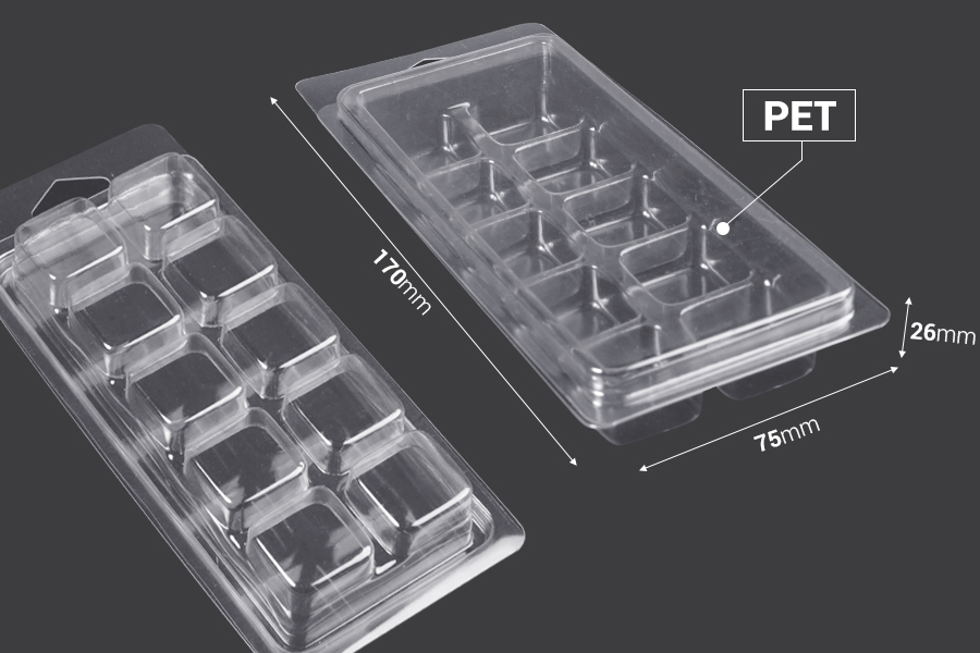 Plastični (PET) kalup sa 10 mesta za kocke voska (melts) - 20 kom Plastični (PET) kalup sa 10 mesta za kocke voska (melts) - 20 kom