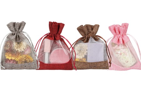 Lanene vrećice 100x140 mm sa prozorom od tila, u raznim bojama - 50 kom-grupa_slika