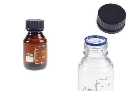 Graduisana staklena boca od 250 ml sa crnim plastičnim poklopcem-slika_proizvoda