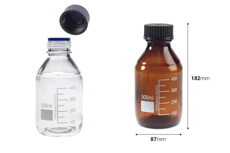 Graduisana staklena boca od 500 ml sa crnim plastičnim poklopcem-dimenzije_slike