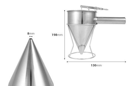 Alat od nerđajućeg čelika - levak od 1200 mL (vrh od 8 mm) za punjenje kalupa sveća i sapuna-dimenzije_slike