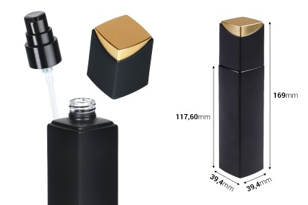 Luksuzna crna mat staklena bočica 100mL sa pumpicom za kreme i posebnim zatvaračem-dimenzije_slike