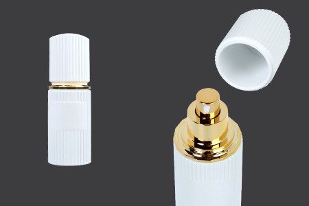 Staklena bočica 30 ml luksuzna bela mat sa poklopcem i zlatnom pumpicom za kremu-1