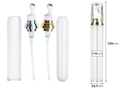 Cilindrična akrilna bočica 20mL za kozmetičku upotrebu sa roll-on pumpicom i providnim zatvaračem - 6 kom-dimenzije_slike