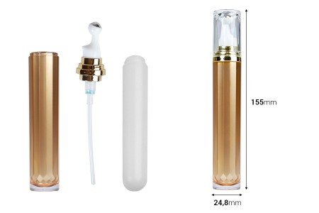Airless tubica 20mL za kozmetičku upotrebu, braon boje sa roll-on pumpicom i providnim zatvaračem - 6 kom-dimenzije_slike