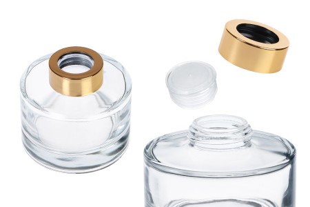 Staklena bočica 200ml cilindrična providna sa zlatnim zatvaračem i plastičnim čepom-slika_proizvoda