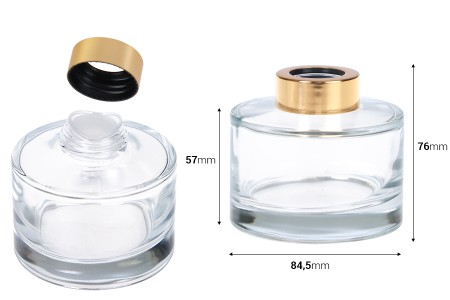 Staklena bočica 200ml cilindrična providna sa zlatnim zatvaračem i plastičnim čepom-dimenzije_slike