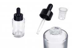 Staklena bočica 30 ml providna sa crnom pipetom za serum i regulatorom toka