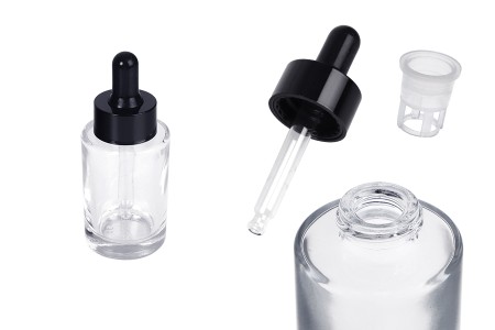 Staklena bočica 30 ml providna sa crnom pipetom za serum i regulatorom toka-slika_proizvoda