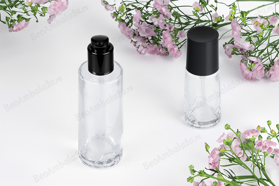Staklena bočica 100 ml providna sa crnom pumpicom za kremu i poklopcem-grupa_slika