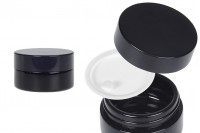 Staklena teglica za kremu 30 ml (pljosnata) u crnoj boji sa zatvaračem i plastičnim međupoklopcem