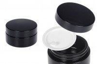 Staklena teglica za kremu 50 ml (pljosnata) u crnoj boji sa zatvaračem i plastičnim međupoklopcem