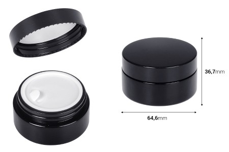 Staklena teglica za kremu 50 ml (pljosnata) u crnoj boji sa zatvaračem i plastičnim međupoklopcem-dimenzije_slike