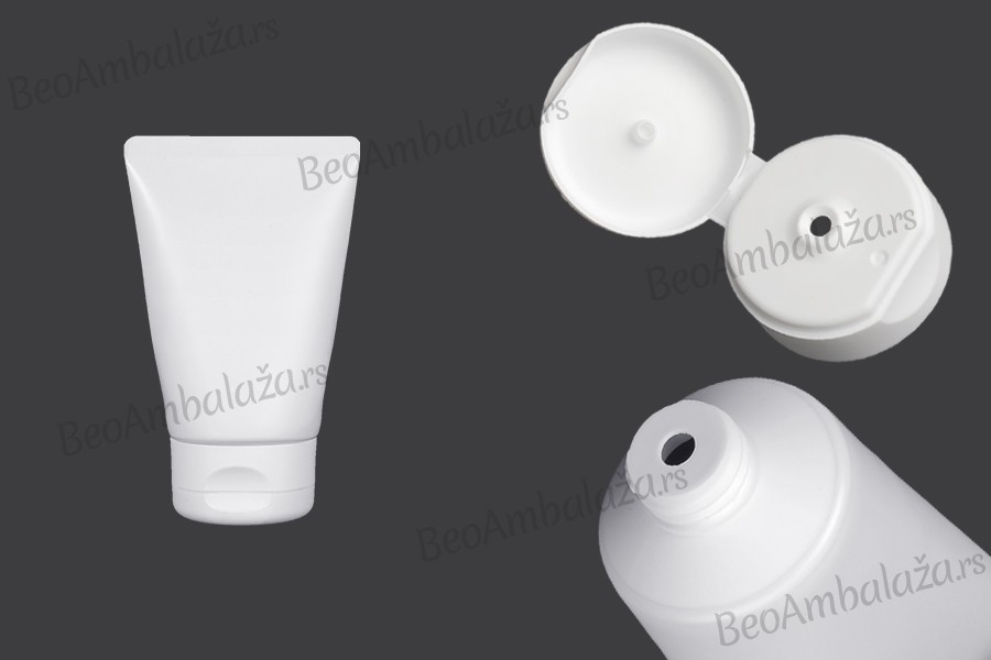 Plastična tuba 100mL bela sa unutrašnjom aluminijumskom oblogom i flip top zatvaračem - 12 kom