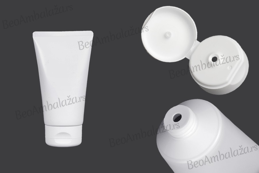 Plastična tuba 150mL bela sa unutrašnjom aluminijumskom oblogom i flip top zatvaračem - 12 kom