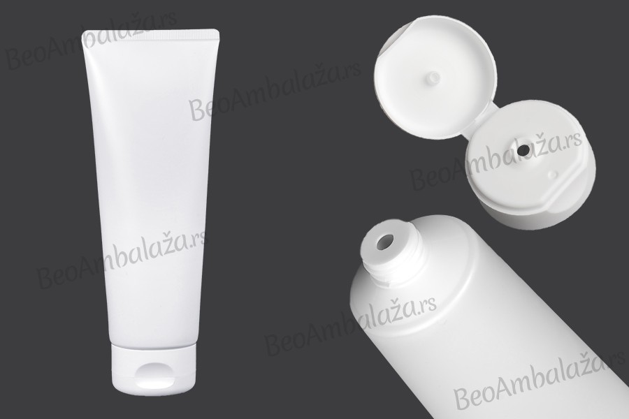 Plastična tuba 200mL bela sa unutrašnjom aluminijumskom oblogom i flip top zatvaračem - 12 kom