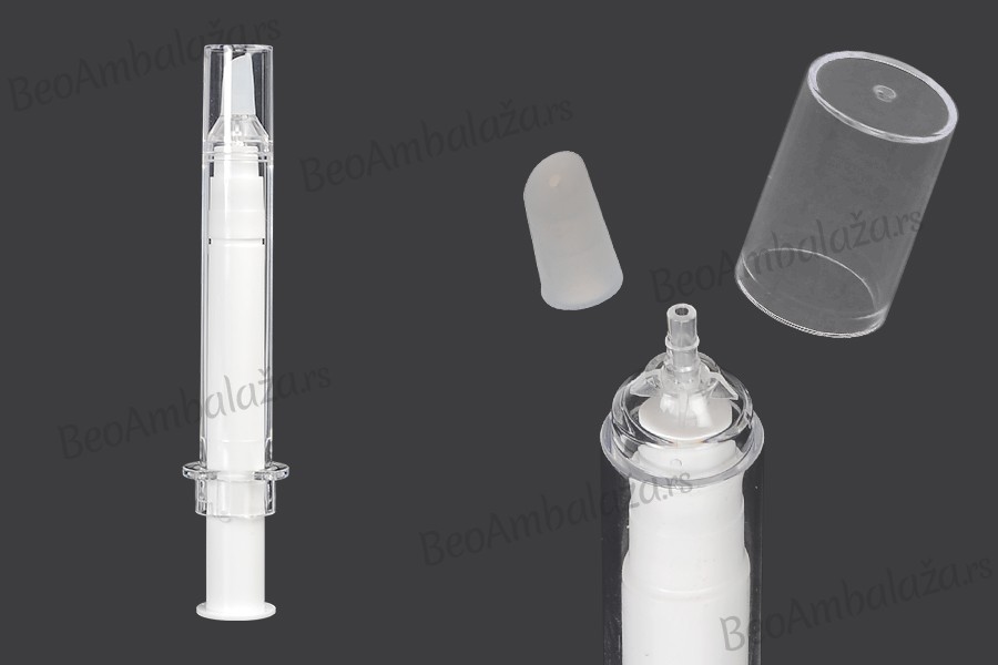 Airless tubica - akrilni špric 10mL za kozmetičku upotrebu, sa zatvaračem - 6 kom