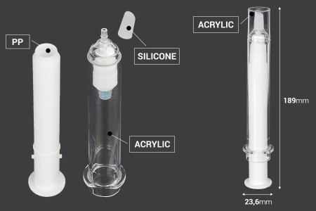 Airless tubica - akrilni špric 20mL za kozmetičku upotrebu, sa zatvaračem - 6 kom-dimenzije_slike