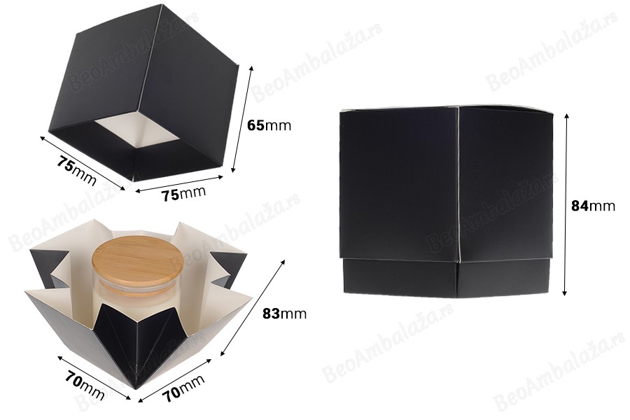 Papirna kutija za pakovanje (400gr) 70x70x83 mm u crnoj mat boji - 20kom-dimenzije_slike
