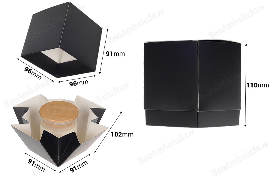 Papirna kutija za pakovanje (400gr) 91x91x112 mm u crnoj mat boji - 20kom-dimenzije_slike