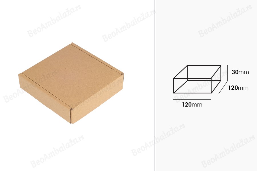 Kutija od kraft papira u braon boji 120x120x30mm bez prozora - 20 kom-dimenzije_slike
