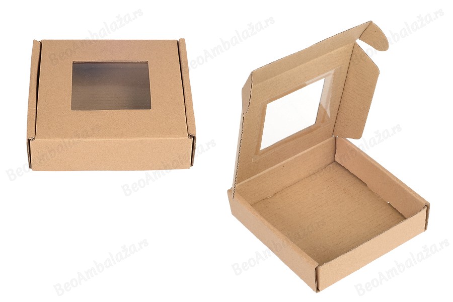 Kutija od kraft papira u braon boji 120x120x30mm sa prozorom - 20 kom-slika_proizvoda