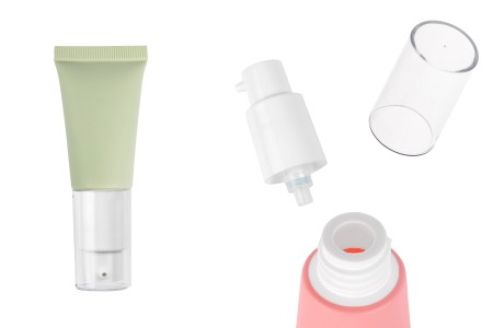 Plastična tubica od 20 mL u raznim mat bojama, sa belom pumpicom i providnim poklopcem-1