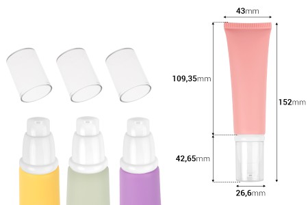Plastična tubica od 50 mL u raznim mat bojama, sa belom pumpicom i providnim poklopcem-dimenzije_slike