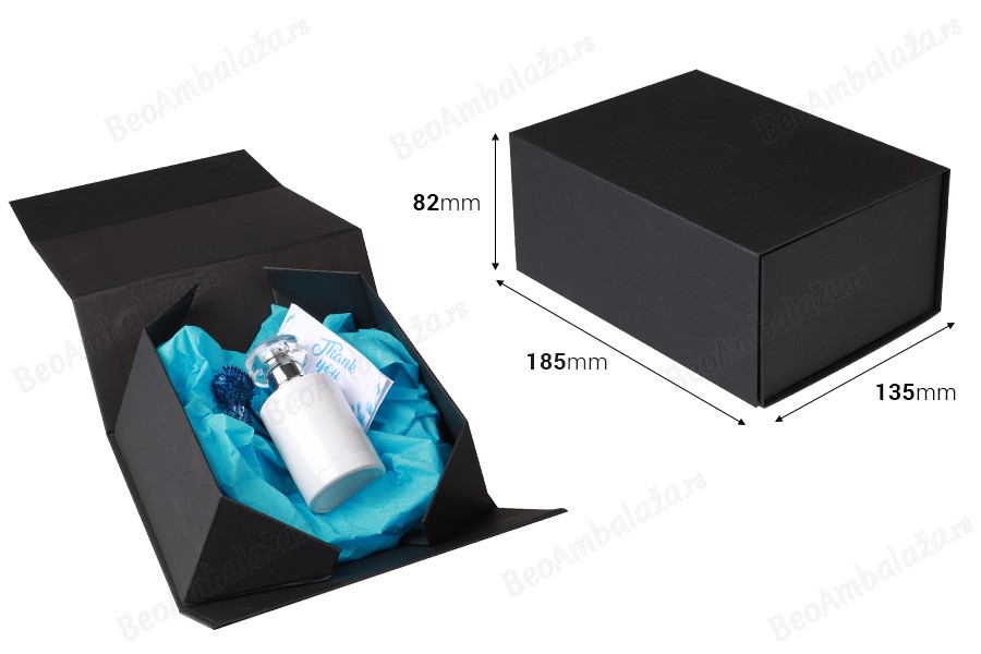 Crna kartonska kutija sa magnetnim zatvaranjem 185x135x82 mm - 20 kom-dimenzije_slike