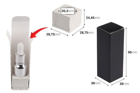Papirna kutija 30x30x90 mm sa unutrašnjim penastim uloškom za bočice etarskih ulja 10 mL - 20 kom-dimenzije_slike