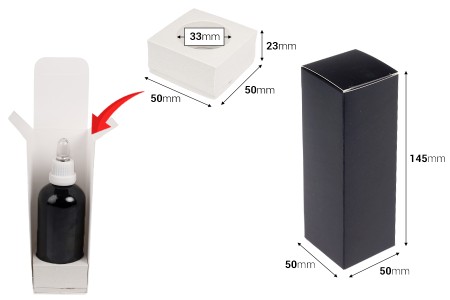 Papirna kutija 50x50x145 mm sa unutrašnjim penastim uloškom za bočice etarskih ulja 100 mL - 20 kom-dimenzije_slike