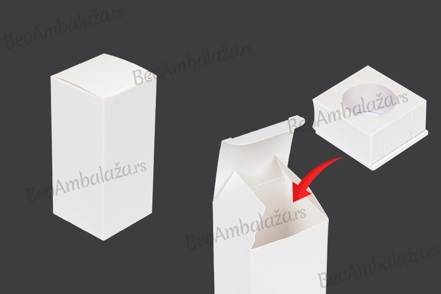 Bela mat papirna kutija za pakovanje 50x50x110 mm sa unutrašnjim držačem od pene za bočice esencijalnog ulja 30mL - 20 kom