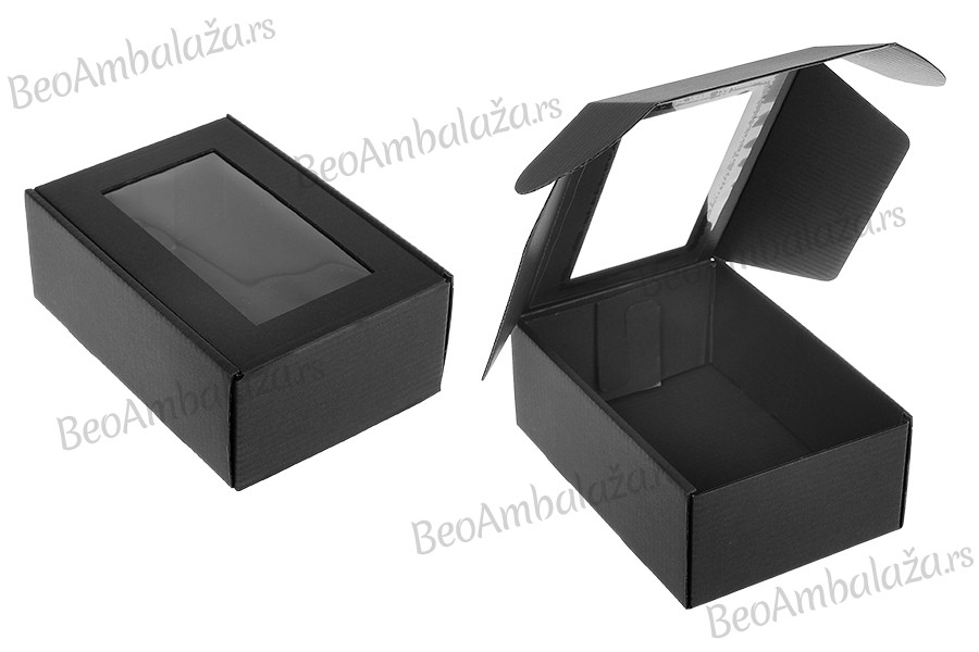 Kutija od kraft papira u crnoj boji 130x180x70mm sa prozorom - 20 kom