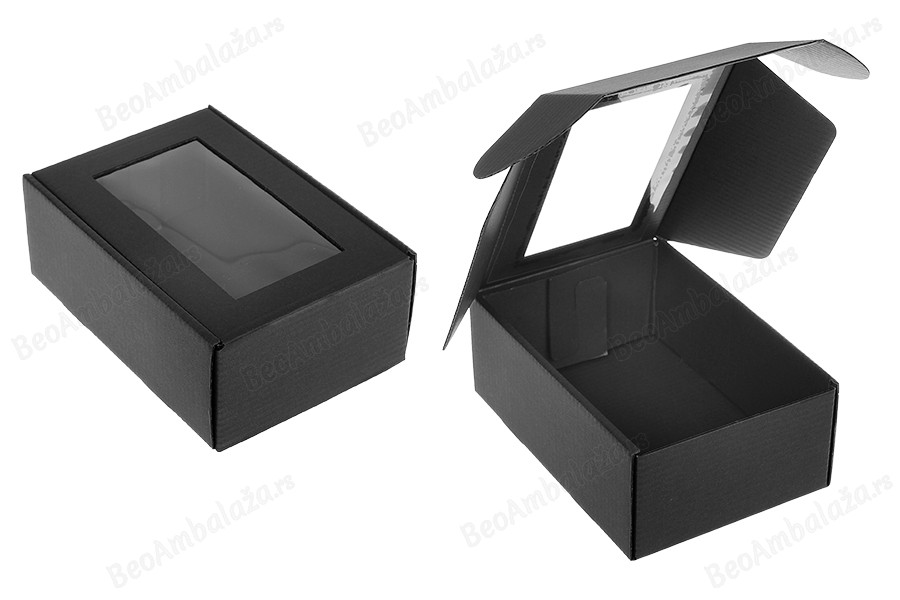 Kutija od kraft papira u crnoj boji 130x180x70mm sa prozorom - 20 kom-slika_proizvoda